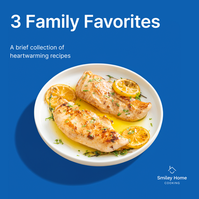 Seared fish covered in oil and green spices with lemon on a white plate with blue background.